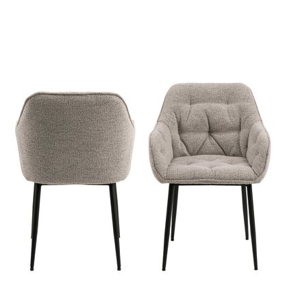 Buttonfern Set of 2 Beige Diamond Upholstered Dining Chairs with Armrest