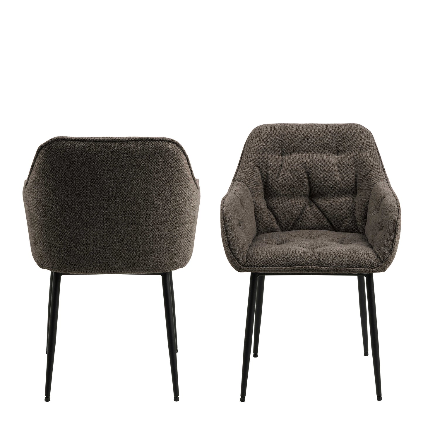 Buttonfern Set of 2 Vintage Brown Diamond Upholstered Dining Chairs with Armrest