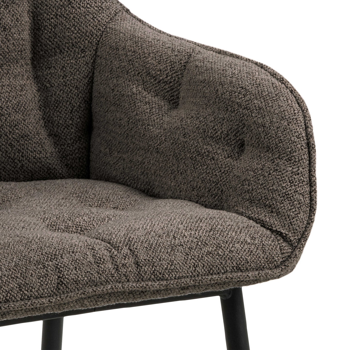 Buttonfern Set of 2 Vintage Brown Diamond Upholstered Dining Chairs with Armrest