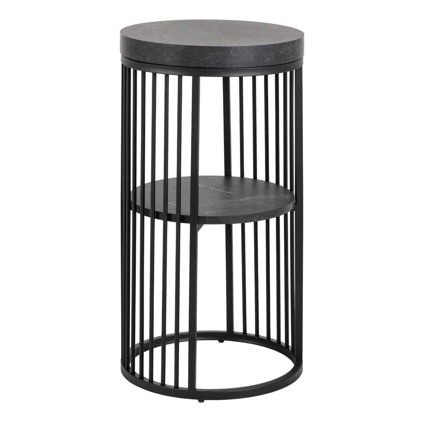 Dublin Black Marble Effect Round Bedside Table with Black Steel Frame