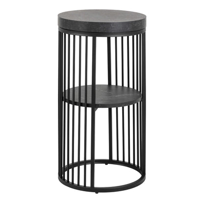Dublin Black Marble Effect Round Bedside Table with Black Steel Frame