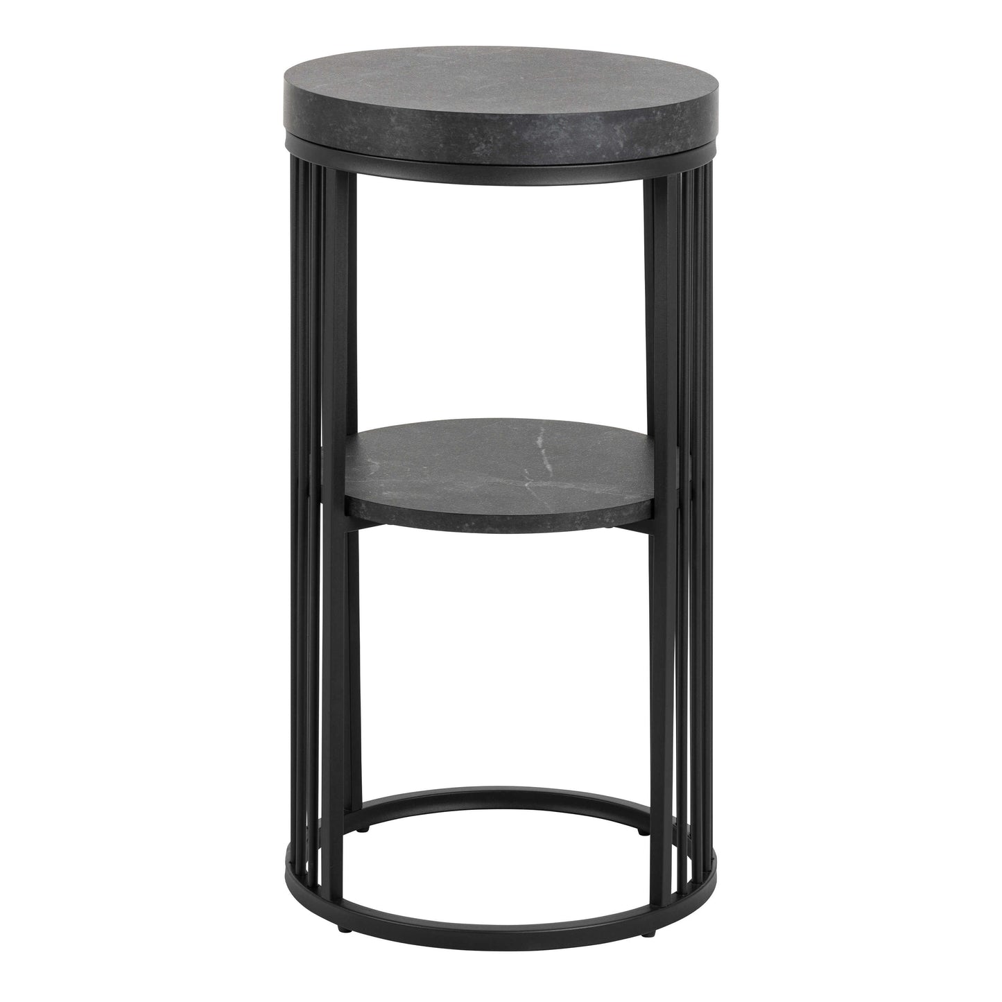 Dublin Black Marble Effect Round Bedside Table with Black Steel Frame