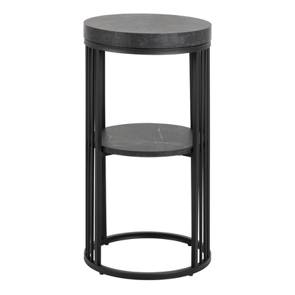 Dublin Black Marble Effect Round Bedside Table with Black Steel Frame