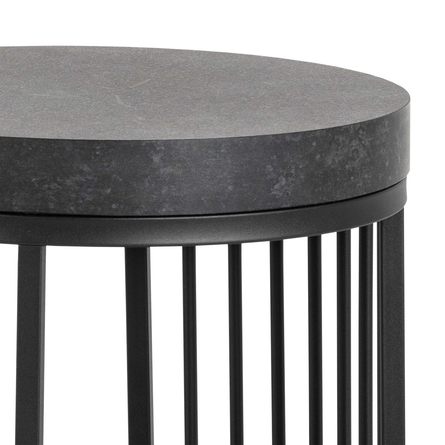Dublin Black Marble Effect Round Bedside Table with Black Steel Frame