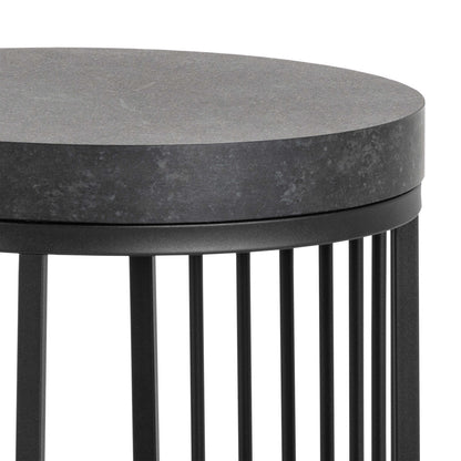 Dublin Black Marble Effect Round Bedside Table with Black Steel Frame