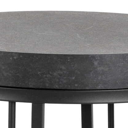 Dublin Black Marble Effect Round Bedside Table with Black Steel Frame