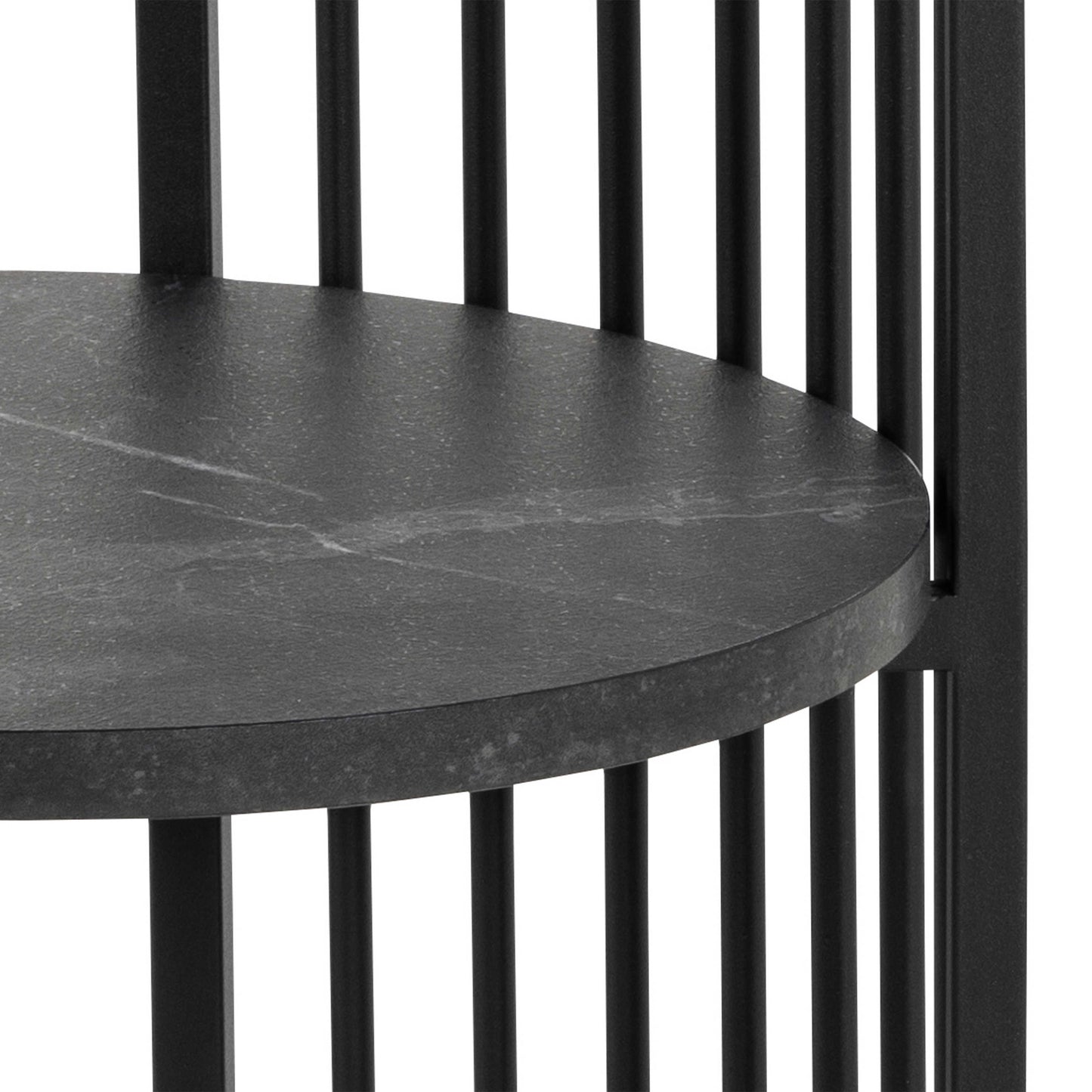 Dublin Black Marble Effect Round Bedside Table with Black Steel Frame