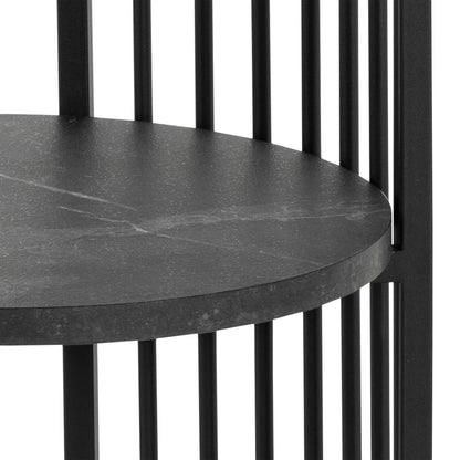Dublin Black Marble Effect Round Bedside Table with Black Steel Frame