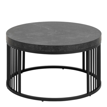 Dublin Black Marble Effect Round Coffee Table with Black Steel Base