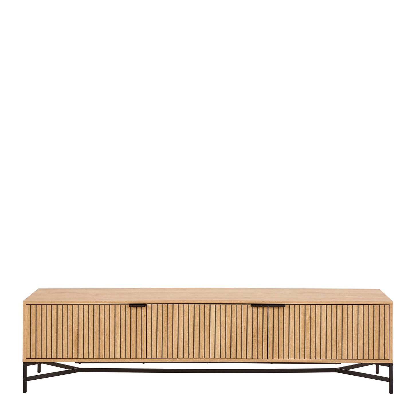 Brisbane 176cm Slatted Wild Natural Oak TV Unit 3 Doors Black Metal Legs