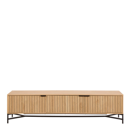 Brisbane 176cm Slatted Wild Natural Oak TV Unit 3 Doors Black Metal Legs