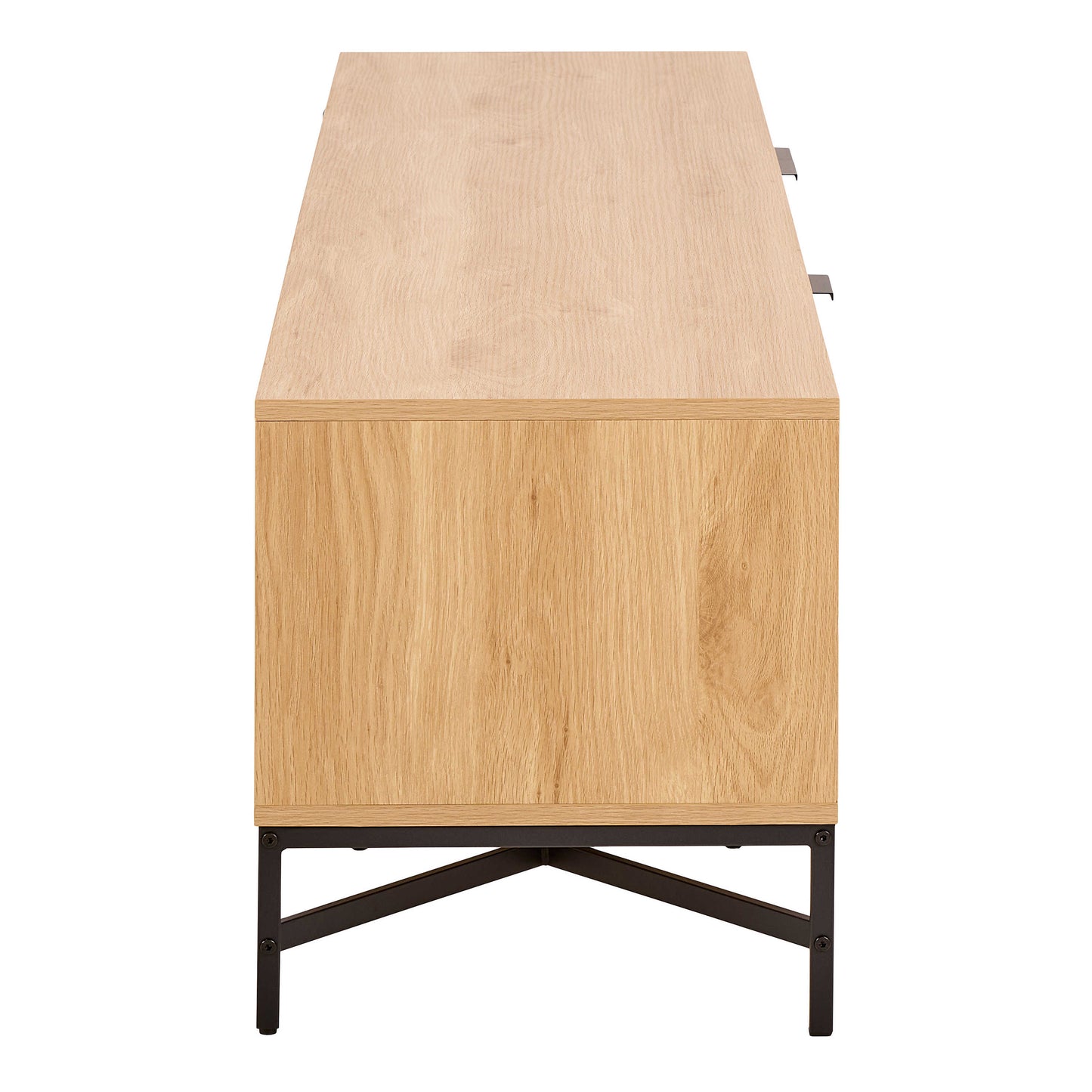 Brisbane 176cm Slatted Wild Natural Oak TV Unit 3 Doors Black Metal Legs