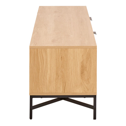 Brisbane 176cm Slatted Wild Natural Oak TV Unit 3 Doors Black Metal Legs
