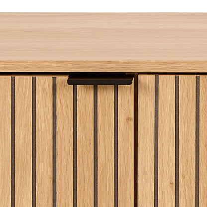 Brisbane 176cm Slatted Wild Natural Oak TV Unit 3 Doors Black Metal Legs