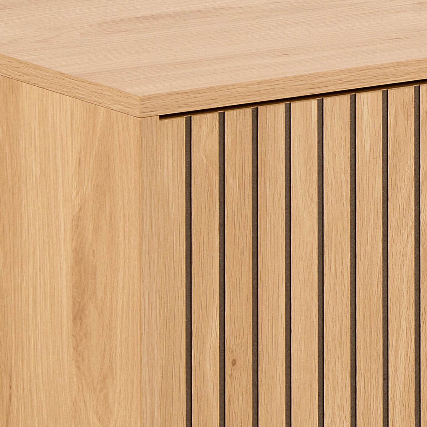 Brisbane 176cm Slatted Wild Natural Oak TV Unit 3 Doors Black Metal Legs