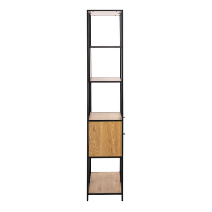 Galway Tall Oak Wood and Metal 2 Drawer 4 Shelves Bookcase