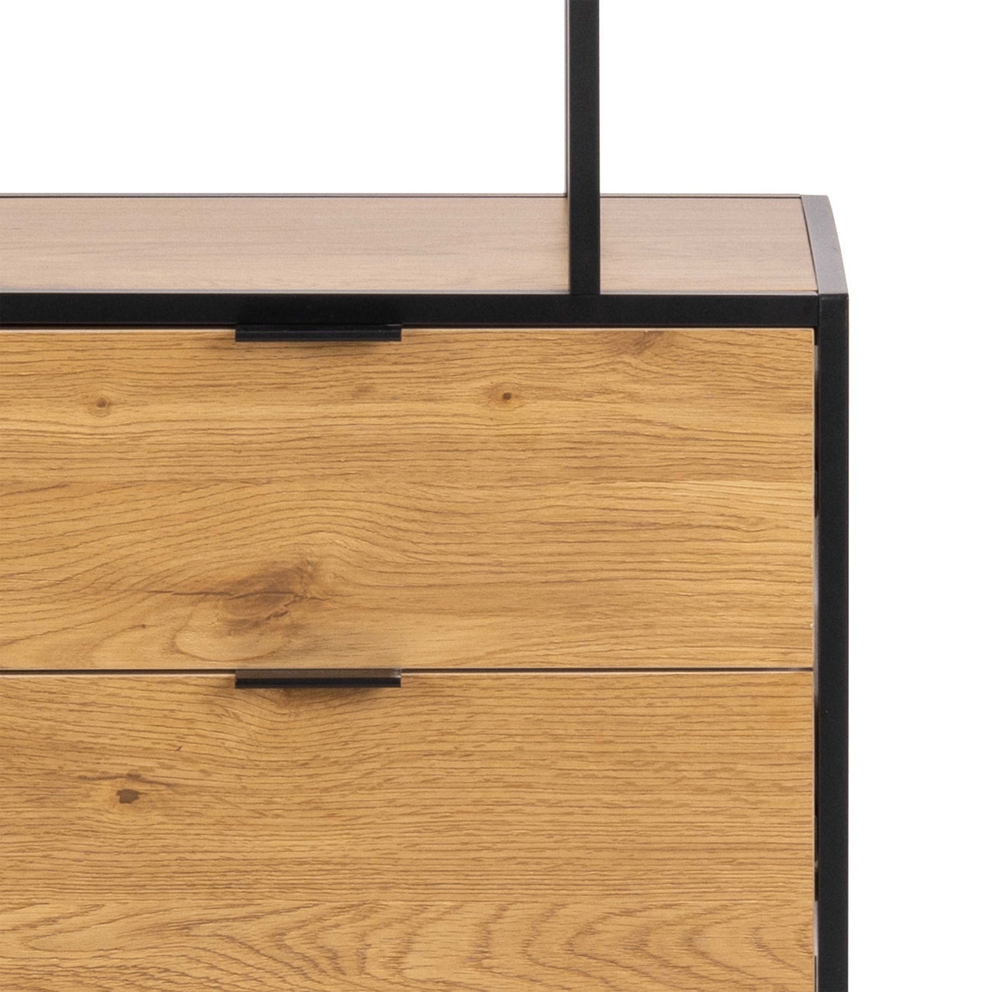 Galway Tall Oak Wood and Metal 2 Drawer 4 Shelves Bookcase