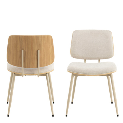Set of 2 Nairobi Dining Chair Beige Chenille and Oak Veneer