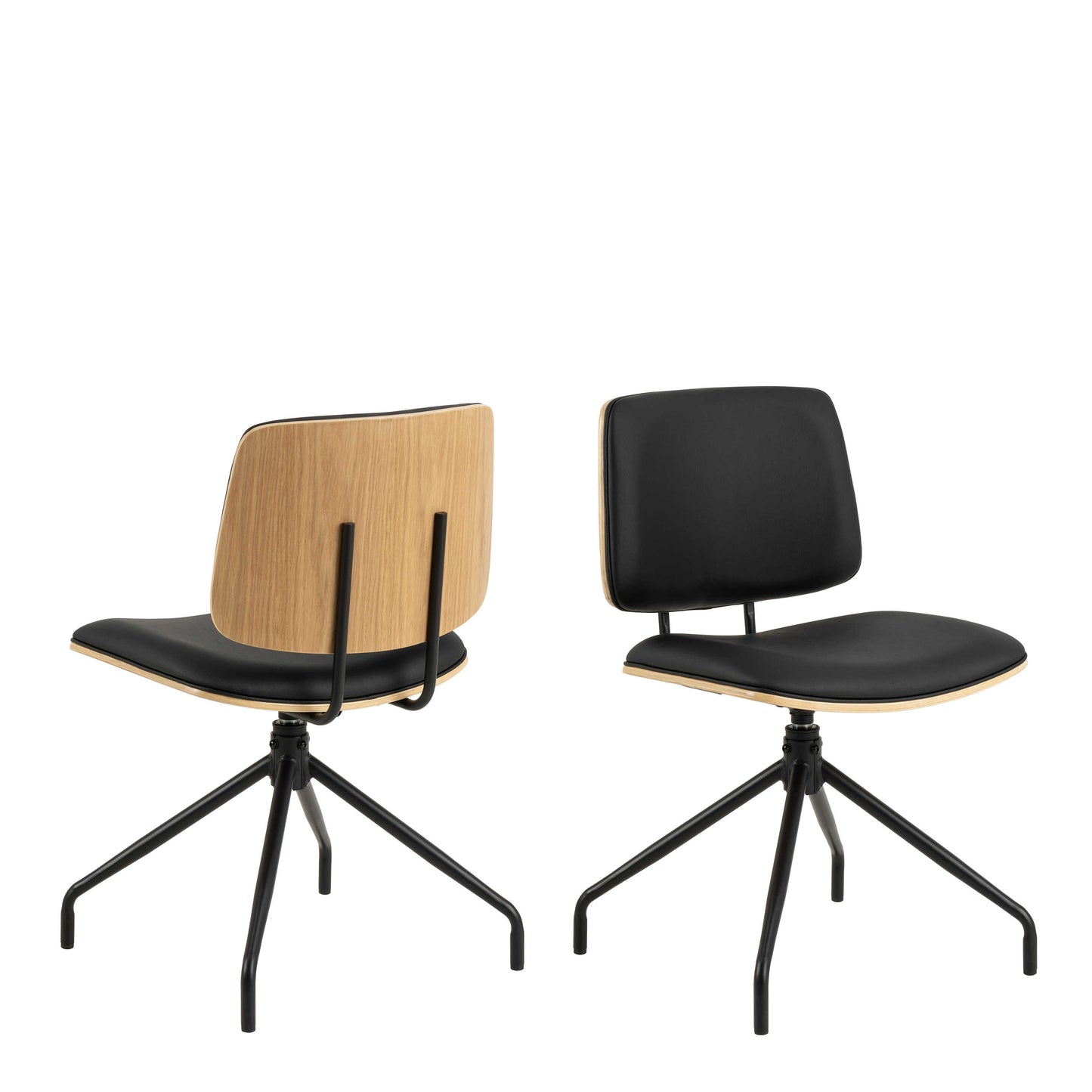Set of 2 Nairobi Swivel Dining Chairs Black Veneer and Faux Leather