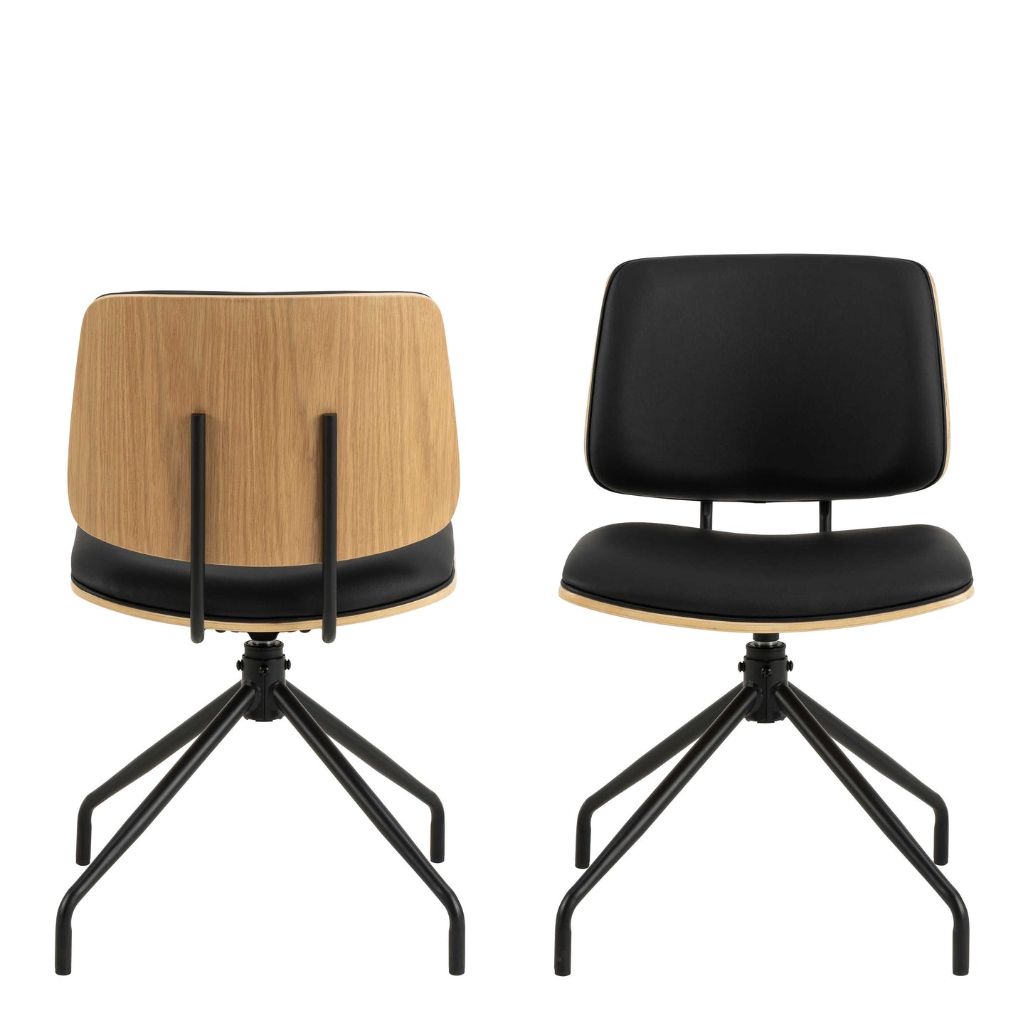 Set of 2 Nairobi Swivel Dining Chairs Black Veneer and Faux Leather