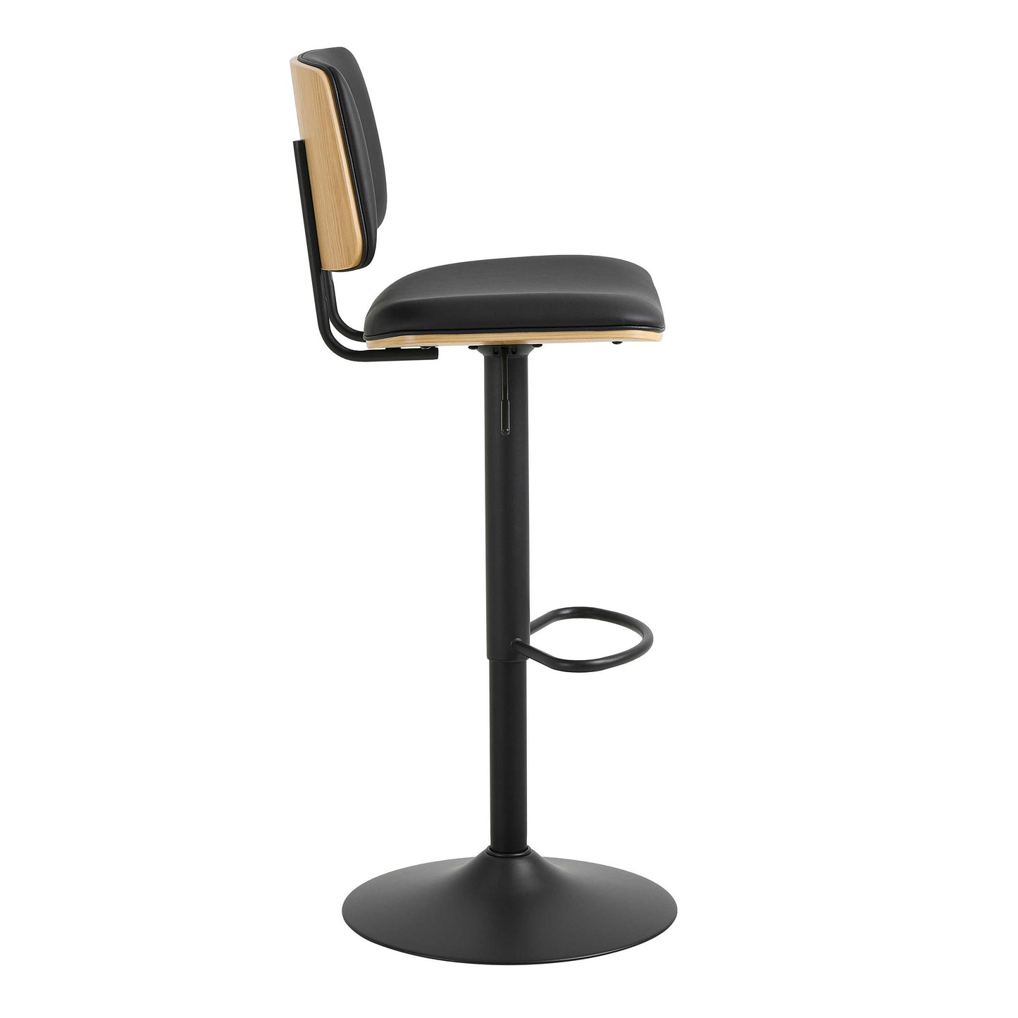 Set of 2 Nairobi Swivel Bar Stool Black Leather and Oak Veneer With Height Adjustable