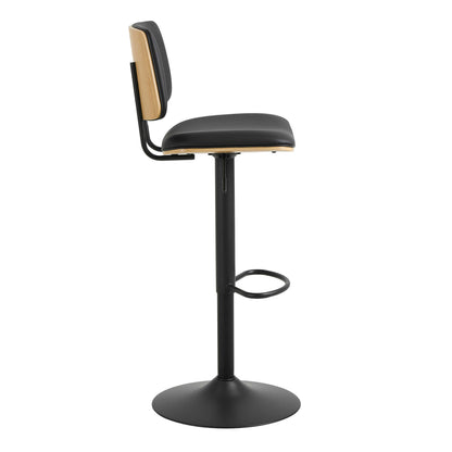 Set of 2 Nairobi Swivel Bar Stool Black Leather and Oak Veneer With Height Adjustable