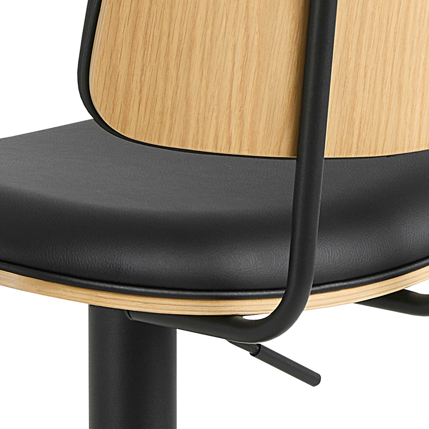 Set of 2 Nairobi Swivel Bar Stool Black Leather and Oak Veneer With Height Adjustable