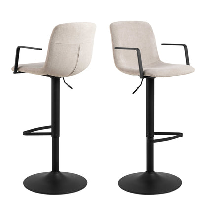 Set of 2 Bamako Swivel Beige Chenille Bar Stool Adjustable Height