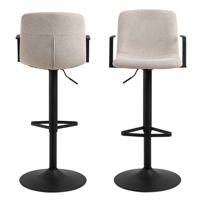 Set of 2 Bamako Swivel Beige Chenille Bar Stool Adjustable Height