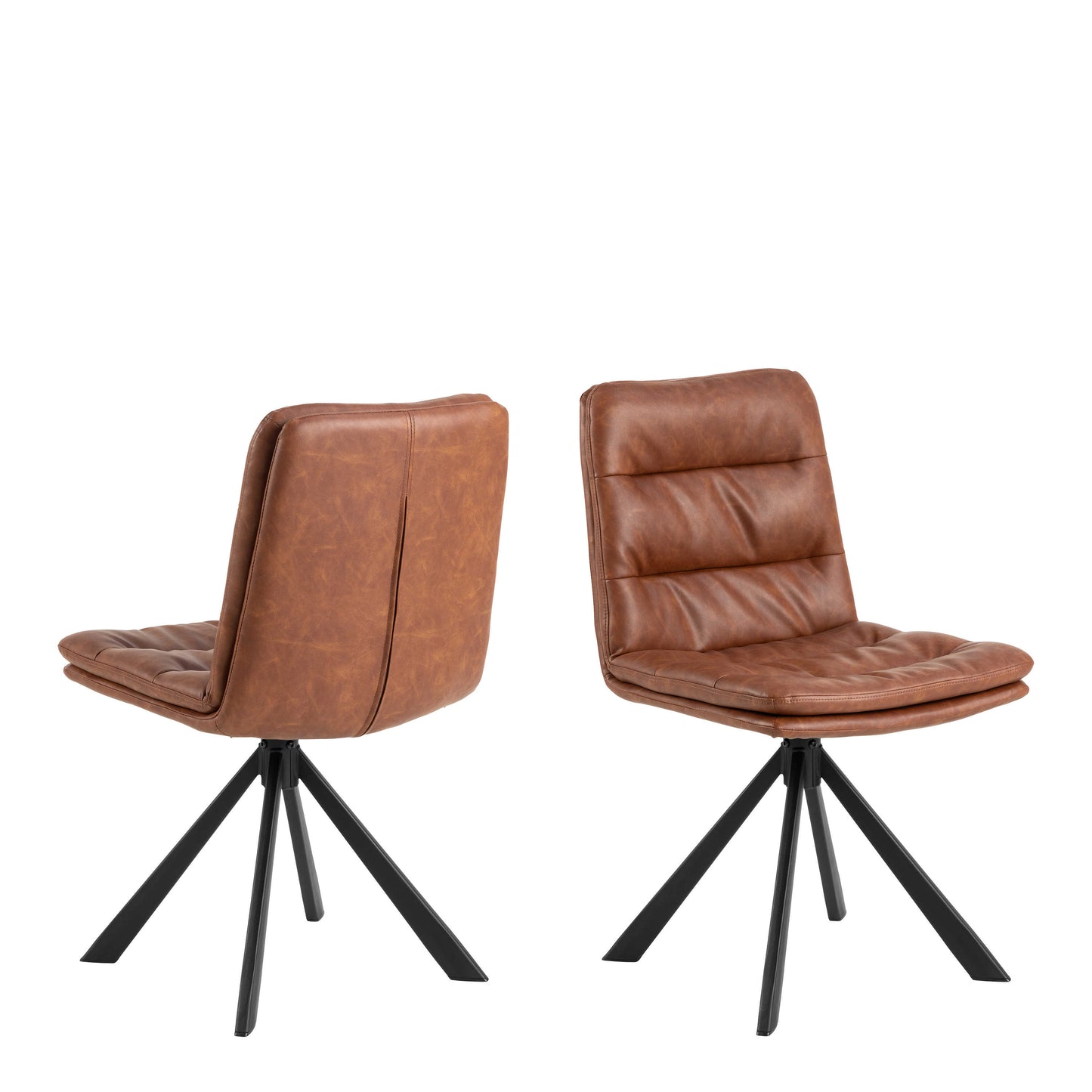 Set of 2 Havdrup Tan Brown Faux Leather Swivel Dining Chairs