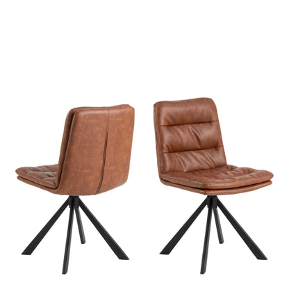 Set of 2 Havdrup Tan Brown Faux Leather Swivel Dining Chairs