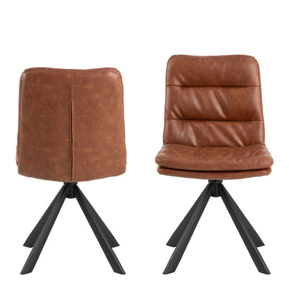 Set of 2 Havdrup Tan Brown Faux Leather Swivel Dining Chairs