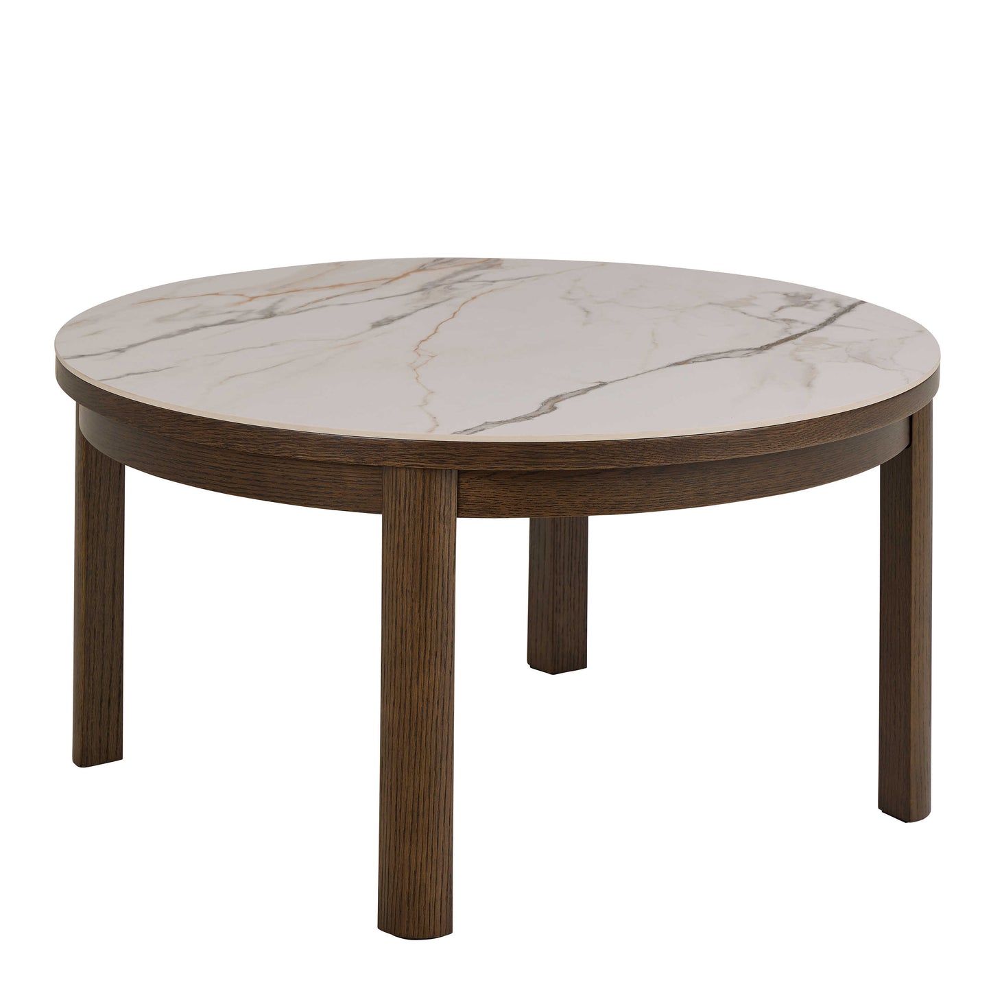 Cork Round Cream Ceramic Coffee Table with Oak Veneer Base