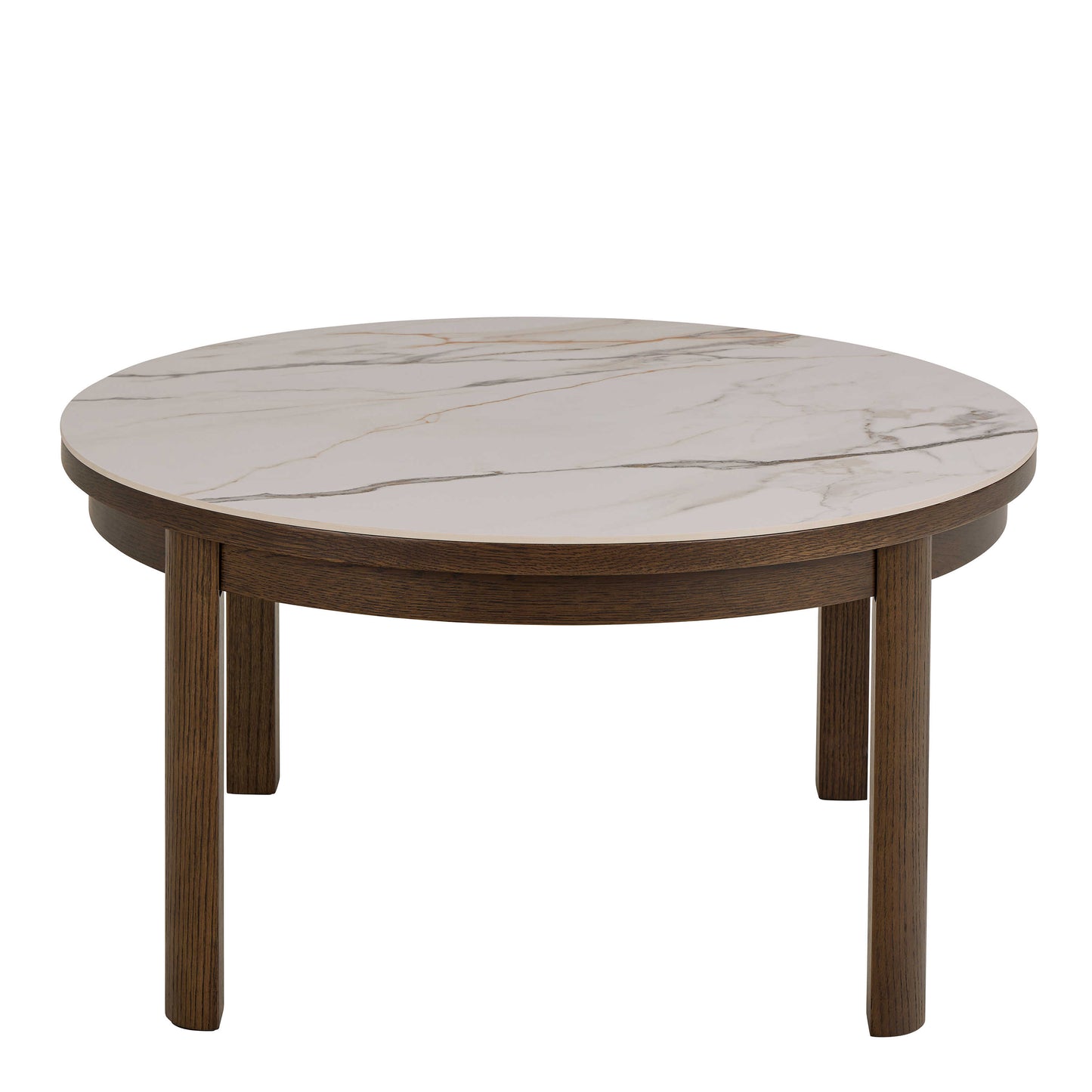 Cork Round Cream Ceramic Coffee Table with Oak Veneer Base