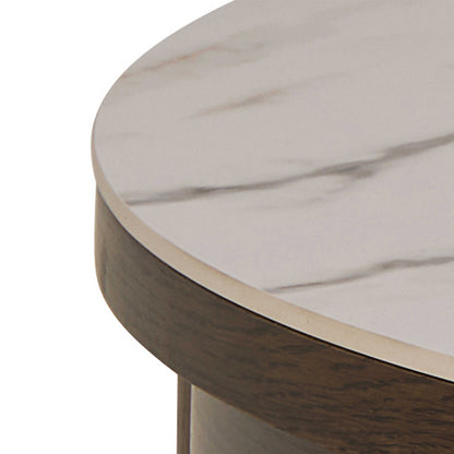 Cork Round Cream Ceramic Coffee Table with Oak Veneer Base