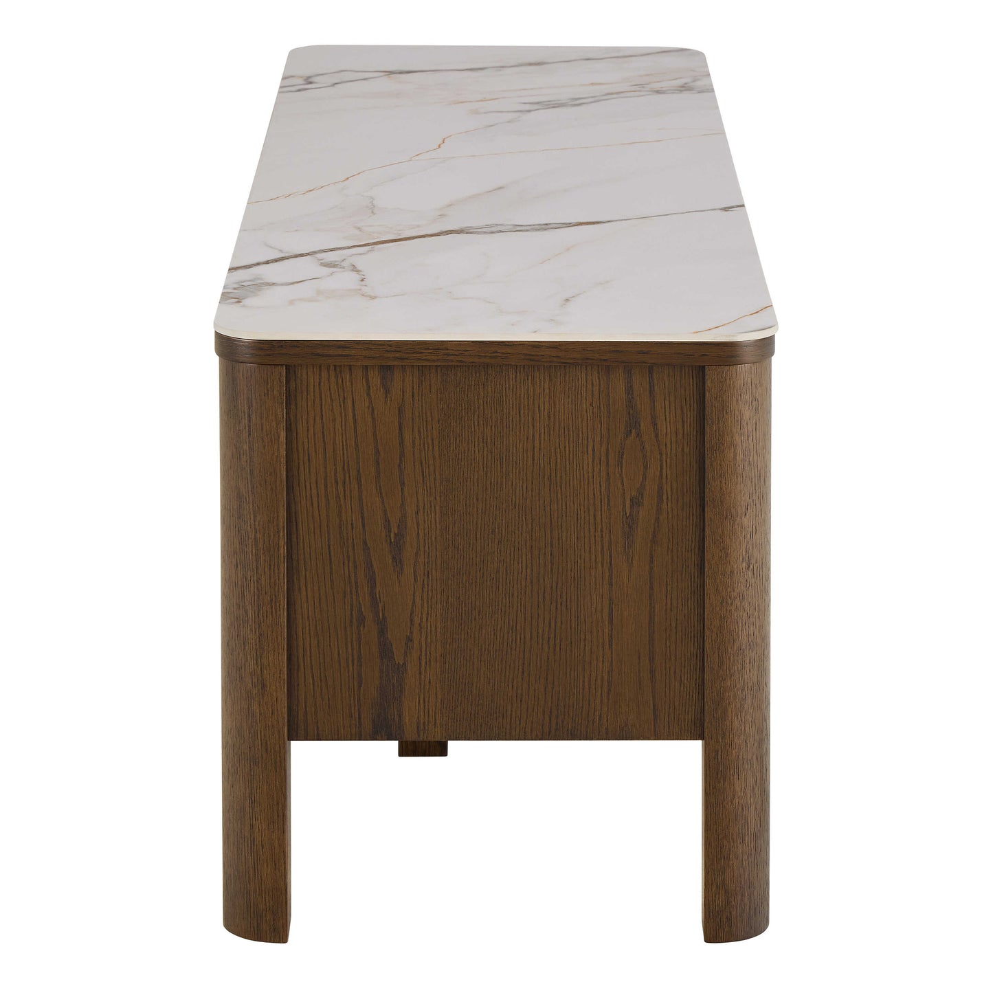 Cork Oak Veneer TV Unit with Cream Ceramic Top 2 Drawers 2 Shelves