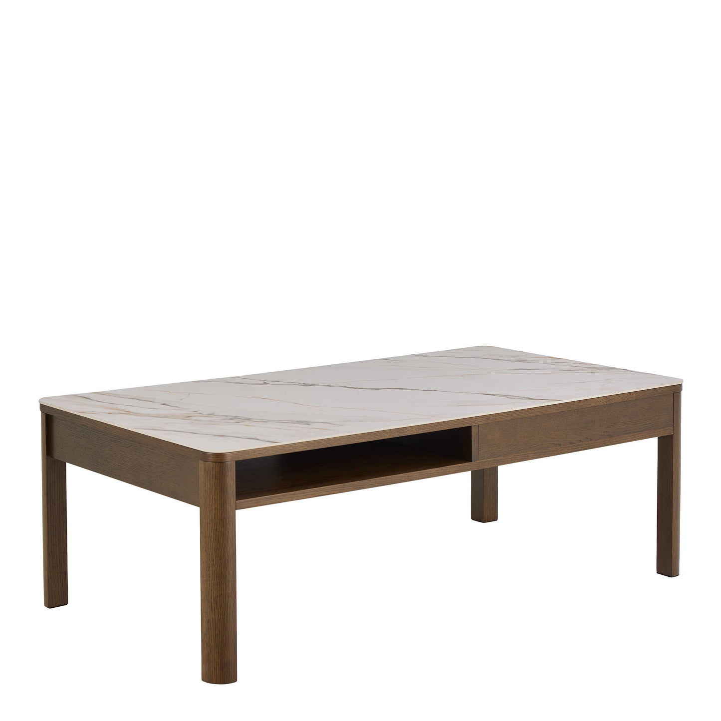 Cork Rectangular Cream Ceramic Coffee Table with Oak Veneer Base