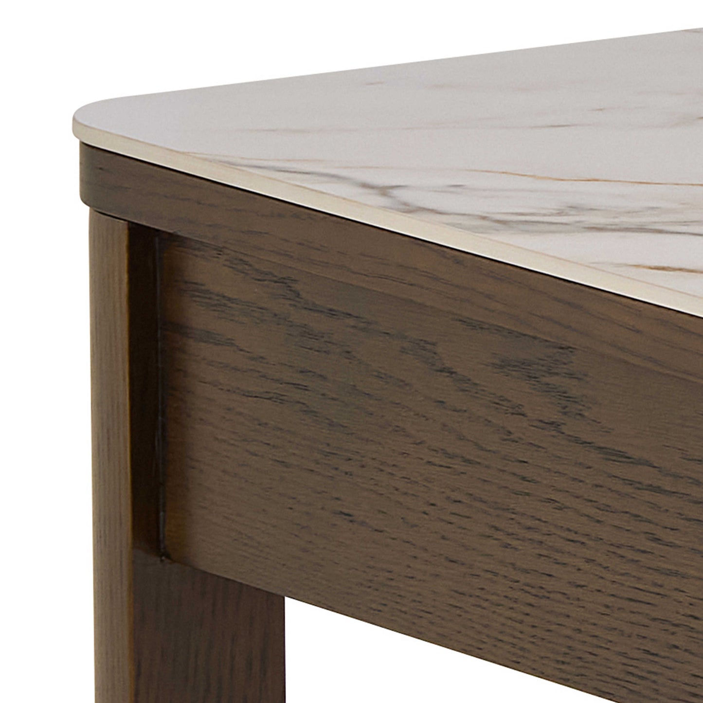 Cork Rectangular Cream Ceramic Coffee Table with Oak Veneer Base