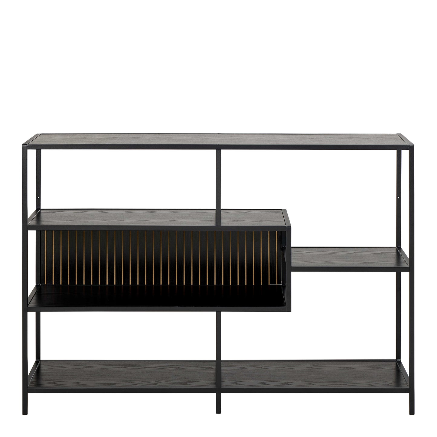 Paris Wide Black Metal Bookcase 4 Shelves