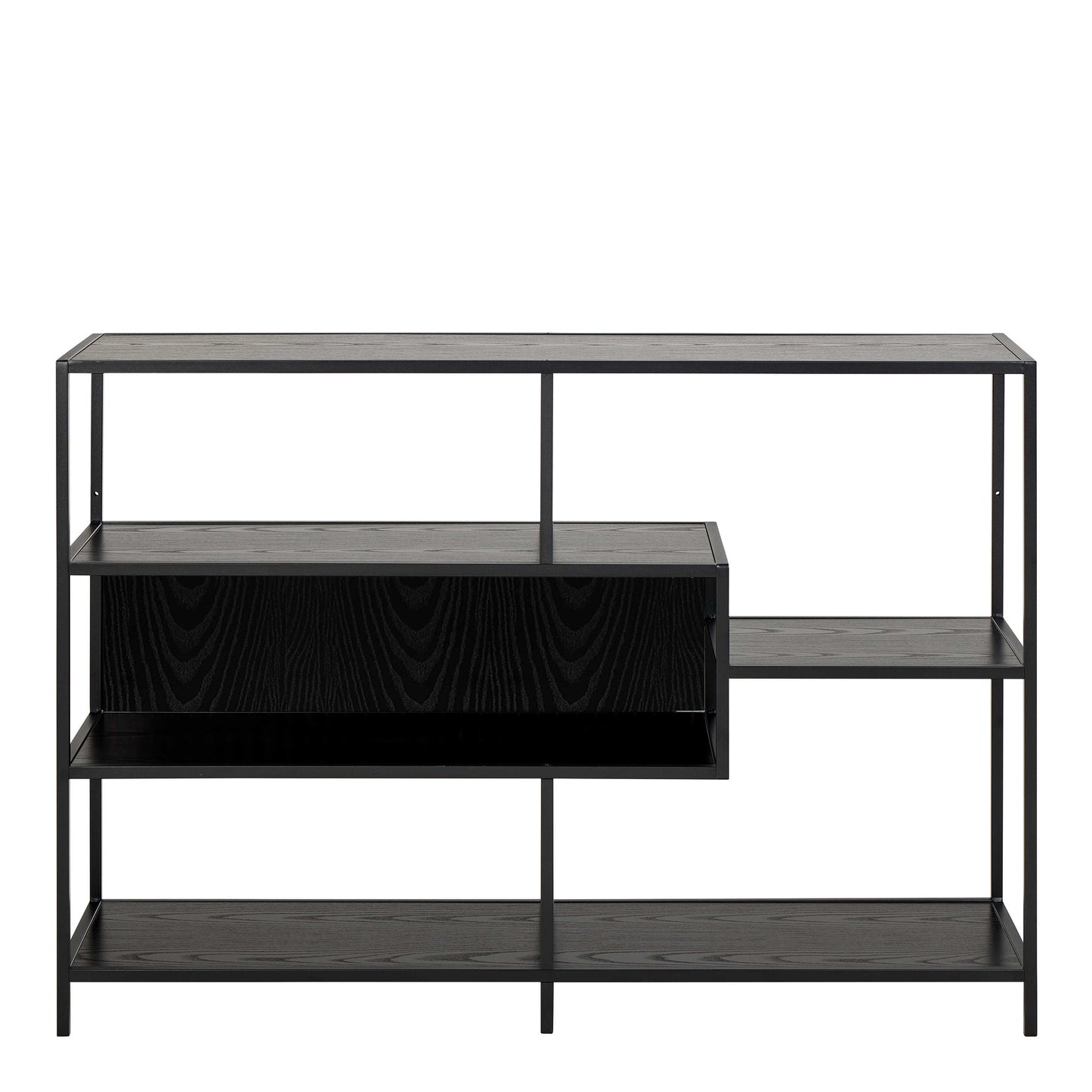 Paris Wide Black Metal Bookcase 4 Shelves