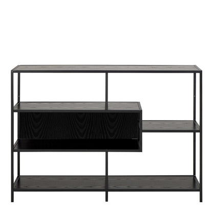 Paris Wide Black Metal Bookcase 4 Shelves