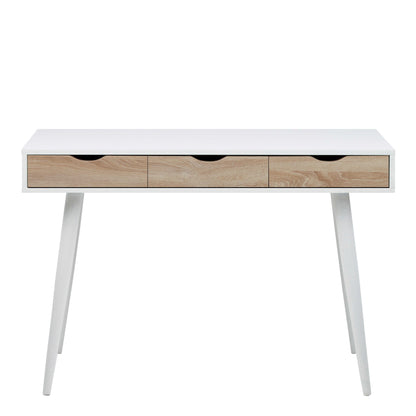 Dresden White and Natural Sonoma Wood Office Desk 3 Drawers