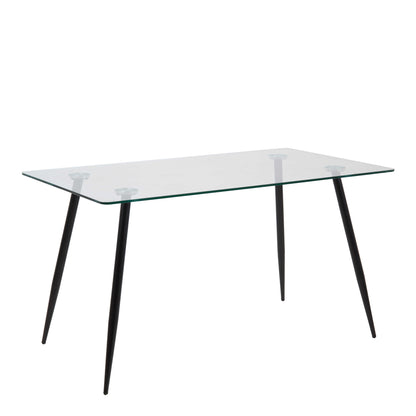 Venice 6 Seater Rectangular Tempered Glass Dining Table  Black Steel Legs