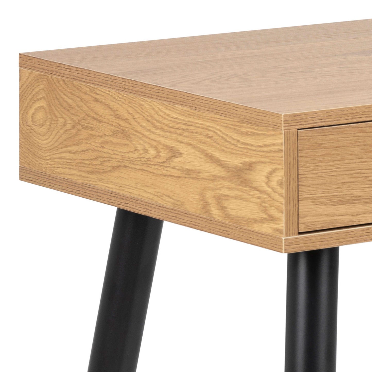 Dresden Natural Oak Effect Wood Office Desk 3 Drawers Black Legs