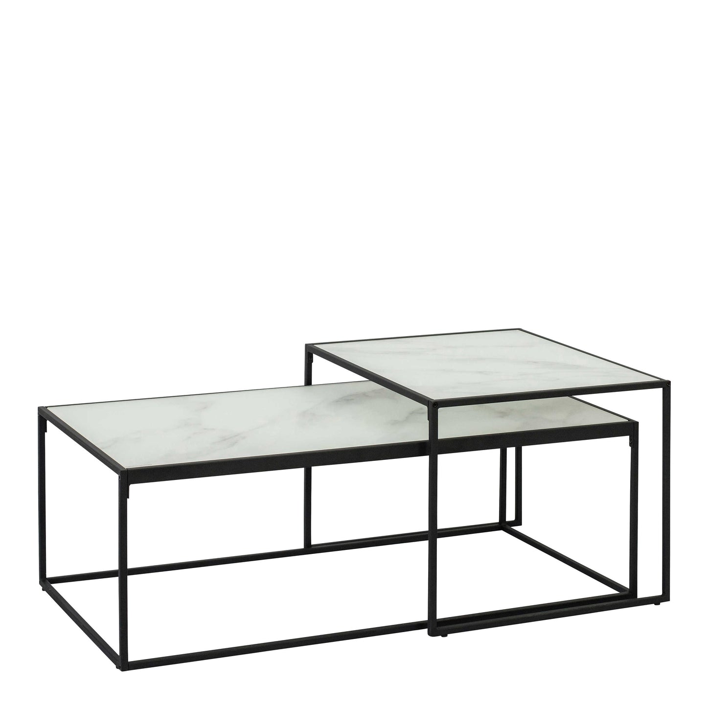 Foxglove White Marble and Torino Glass Nesting Coffee Table Set