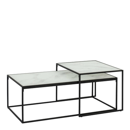 Foxglove White Marble and Torino Glass Nesting Coffee Table Set