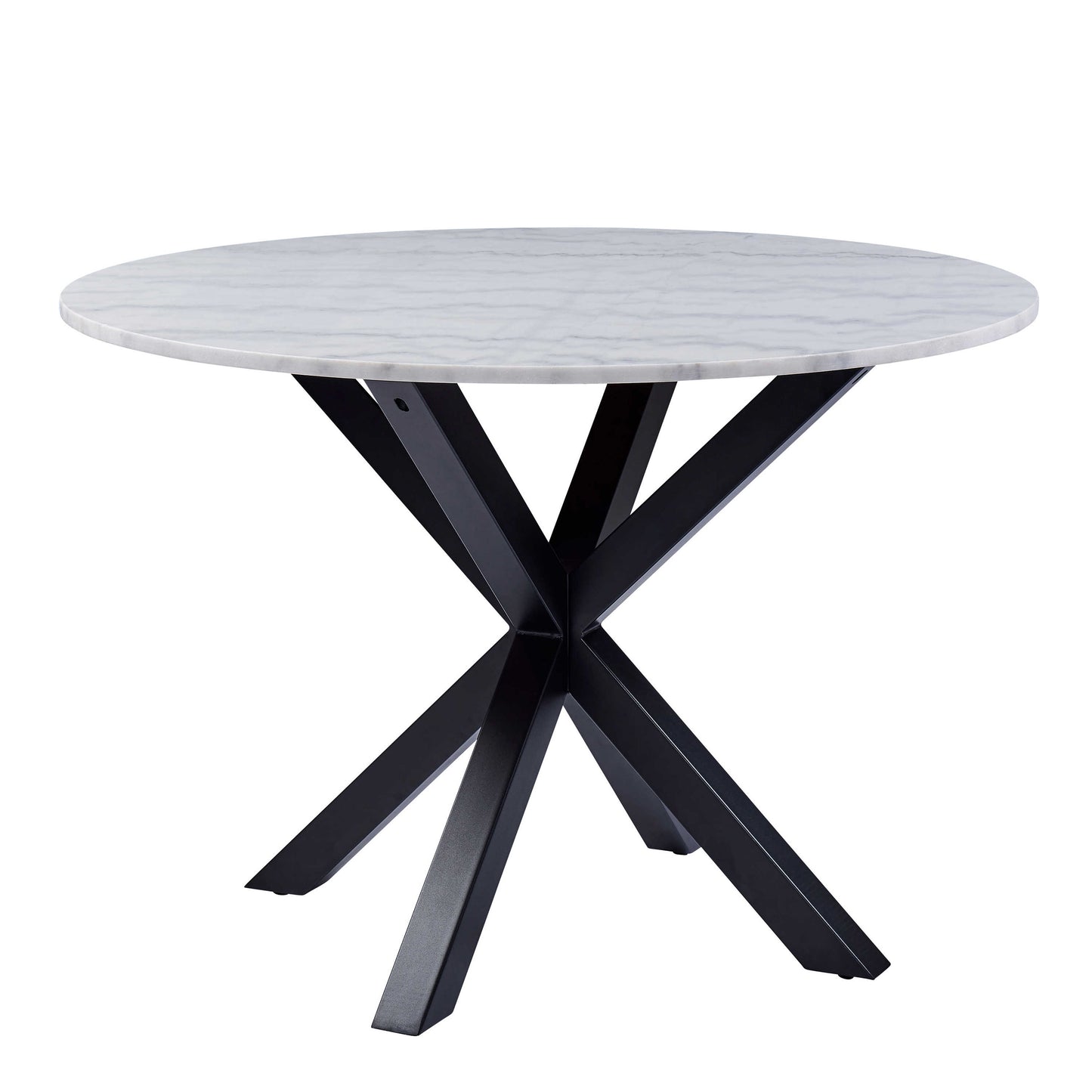 Perth 110cm White Polished Marble Round Dining Table Industrial Black Metal Legs