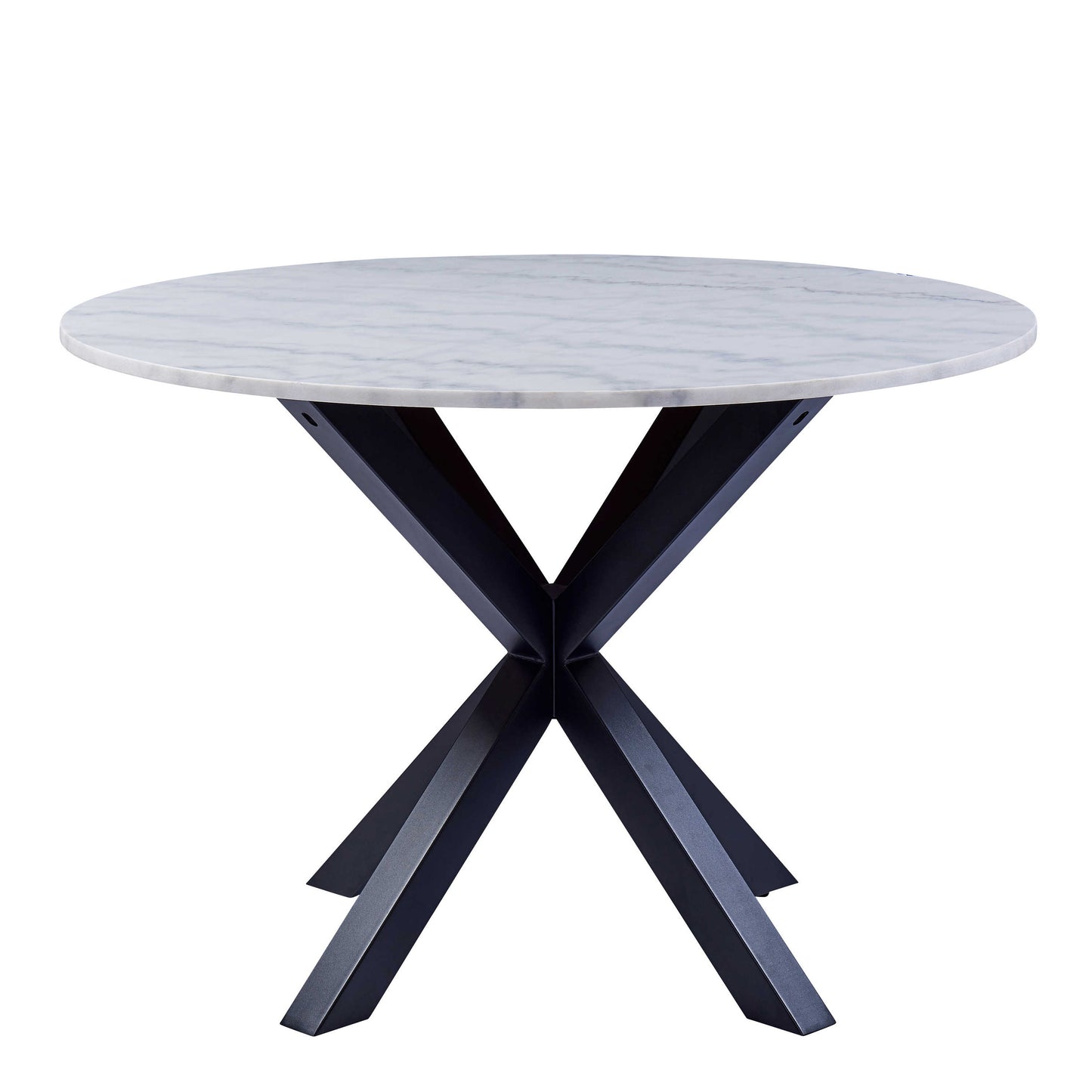Perth 110cm White Polished Marble Round Dining Table Industrial Black Metal Legs