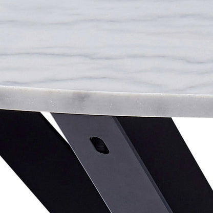 Perth 110cm White Polished Marble Round Dining Table Industrial Black Metal Legs