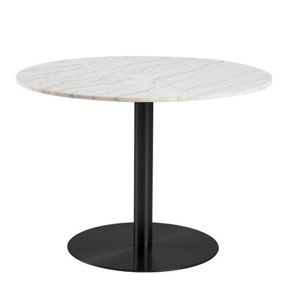 Meadowbloom White Polished Marble Round Dining Table Black Metal Base